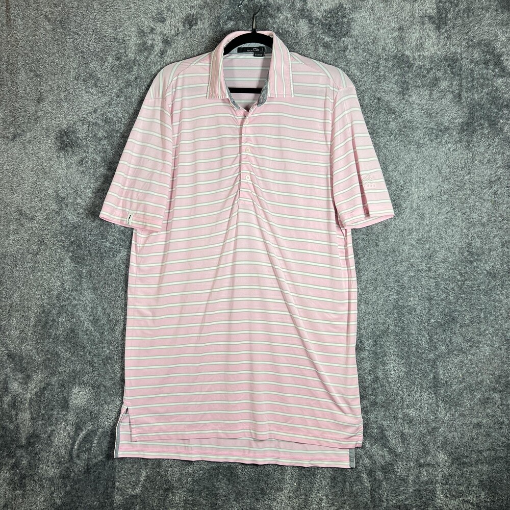 RLX Ralph Lauren Polo Shirt Mens Medium Pink Striped Golf Performance Stretch